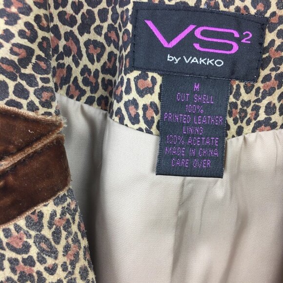 Vakko Suede Jacket Size M Women Animal Print Lined Smoking Brown Velvet - Picture 11 of 11